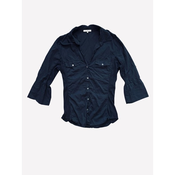 James Perse Black Button Down Collared Pockets Casual Shirt Womens Size 4 - Picture 1 of 7